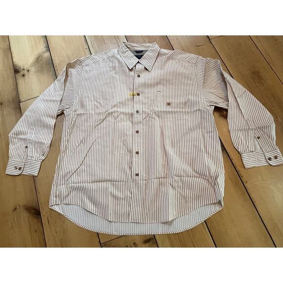 Woods & Woods Men's Button Down striped shirt. Brown/white. Logo. XL - Picture 1 of 7